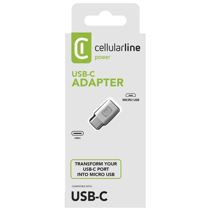 CELLULARLINE Adattatore da MICRO USB a USB-C per la conversione da MICRO USB a USB-C in colore Bianco compatibile con cavi smartphone
