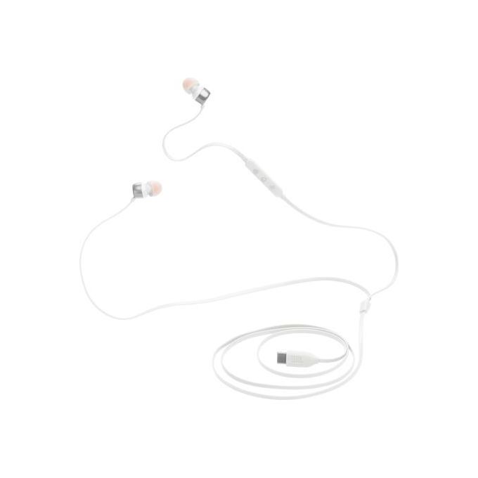 JBL Tune 310 C Auricolari In-Ear ad Alta Risoluzione Audio con Cavo Piatto Antigroviglio Comando a 3 Tasti Bassi Profondi JBL Pure Bass Bianco
