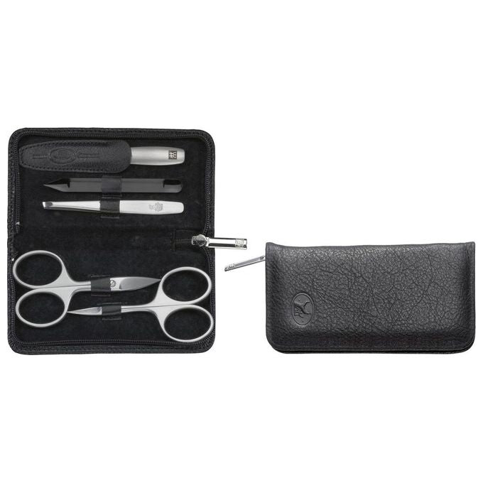 ZWILLING 98681-004-0 Twinox Set da Manicure e Pedicure 5 Pezzi in Acciaio Inox con Astuccio in Pelle di Yak Nero colore Nero