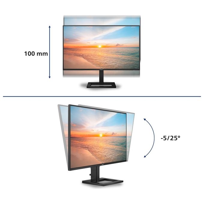 PHILIPS 27E1N1600AE Serie 1000 Monitor 27'' IPS QHD 2560x1440 100Hz 4ms GtG USB-C Hub Altoparlanti Integrati VESA Regolazione Altezza colore Nero