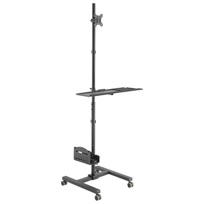 Equip 650171 Workstation Mobile per Monitor 17''-32'' con Vassoio Tastiera e Ruote Bloccabili colore Nero