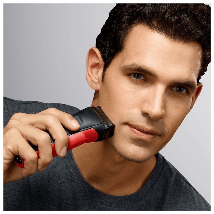 Braun 300S Series 3 Rasoio elettrico a lamina secco 3 testine ricarica rapida 5 min colore Rosso