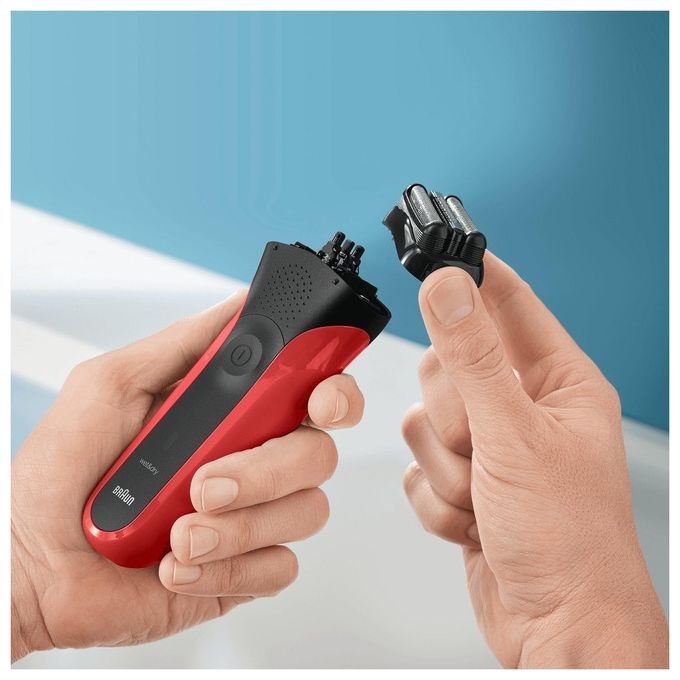 Braun 300S Series 3 Rasoio elettrico a lamina secco 3 testine ricarica rapida 5 min colore Rosso