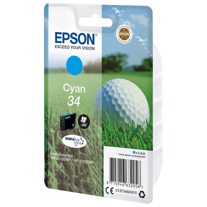 Epson c13t34624010 ciano pallina da golf per wf-3720dwf wf-3725dwf
