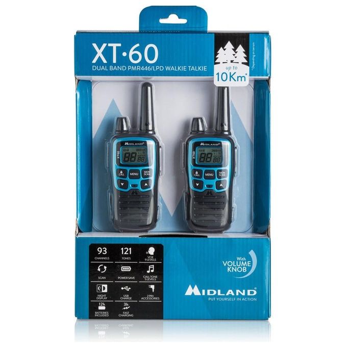 Midland Coppia Ricetrasmittente XT-60 24 Canali Batterie Ricaricabili Via Usb Autonomia 12 Ore