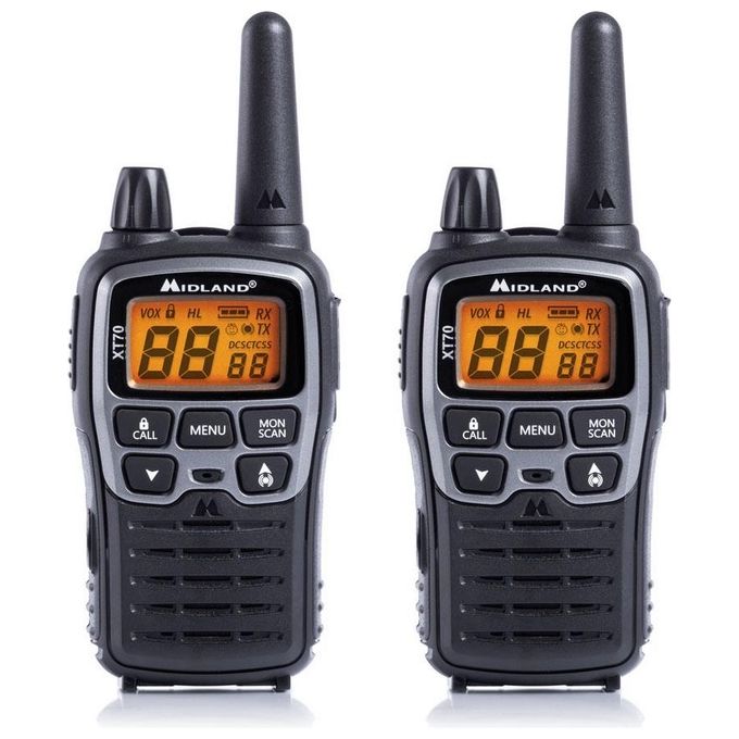 Midland, Ricetrasmittente XT70, PMR446, 24 Canali, Display LCD, Nero e Grigio