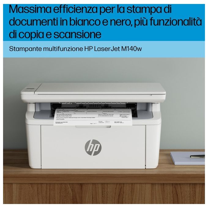 HP 7MD72F LaserJet M140w Stampante Multifunzione Laser A4 Mono 20 ppm 600x600 DPI Wi-Fi Bluetooth colore Bianco