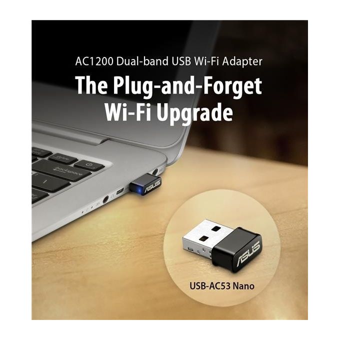 ASUS USB-AC53 Nano - Adattatore Wi-Fi e USB , (AC1200 Dual Band), 300 - 867 Mbps, Formato Compatto, Supporto MU-MIMO, Nero