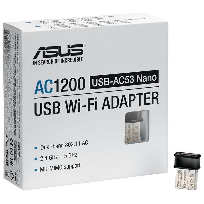 ASUS USB-AC53 Nano - Adattatore Wi-Fi e USB , (AC1200 Dual Band), 300 - 867 Mbps, Formato Compatto, Supporto MU-MIMO, Nero