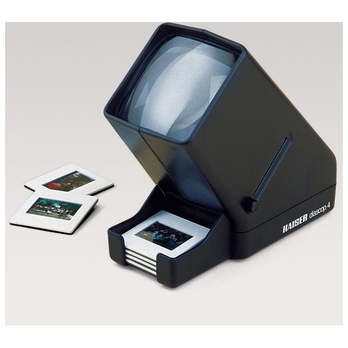 KAISER 202006 Diascop 4 Visore per Diapositive con Alimentazione a Rete Ingrandimento 3x Lente 76x76 mm Cavo 1,8 m colore Nero