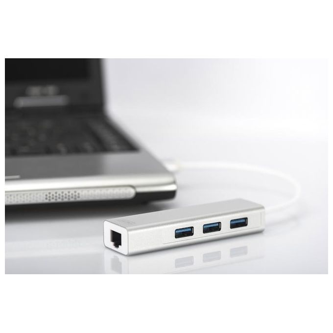 Digitus hub a 3 porte usb 3.0 e adattatore lan gigabit