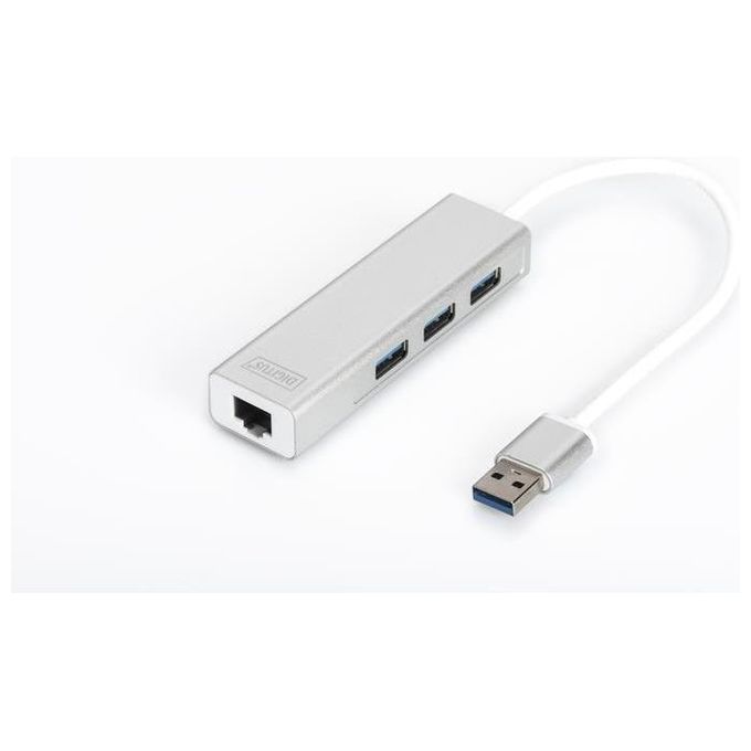 Digitus hub a 3 porte usb 3.0 e adattatore lan gigabit