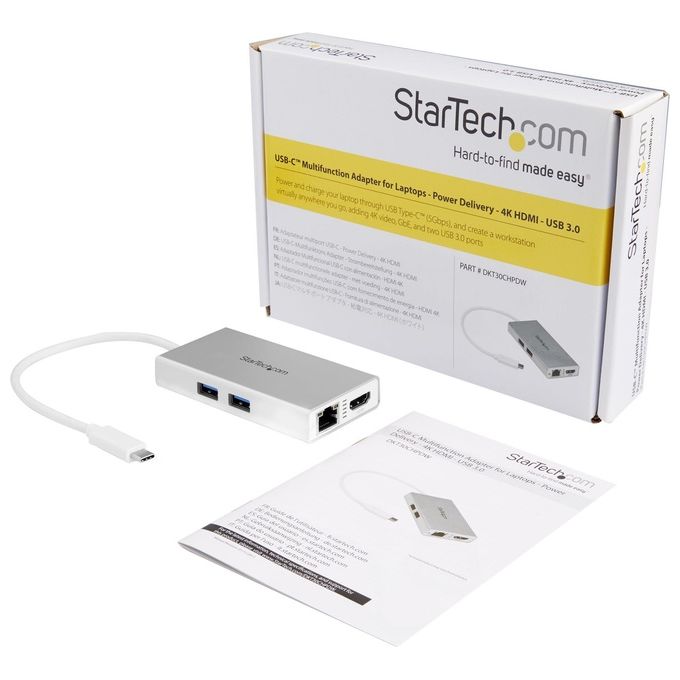 StarTech Adattatore Multifunzione USB-C per Portatili Power Delivery 4K Hdmi Bianco e Argento
