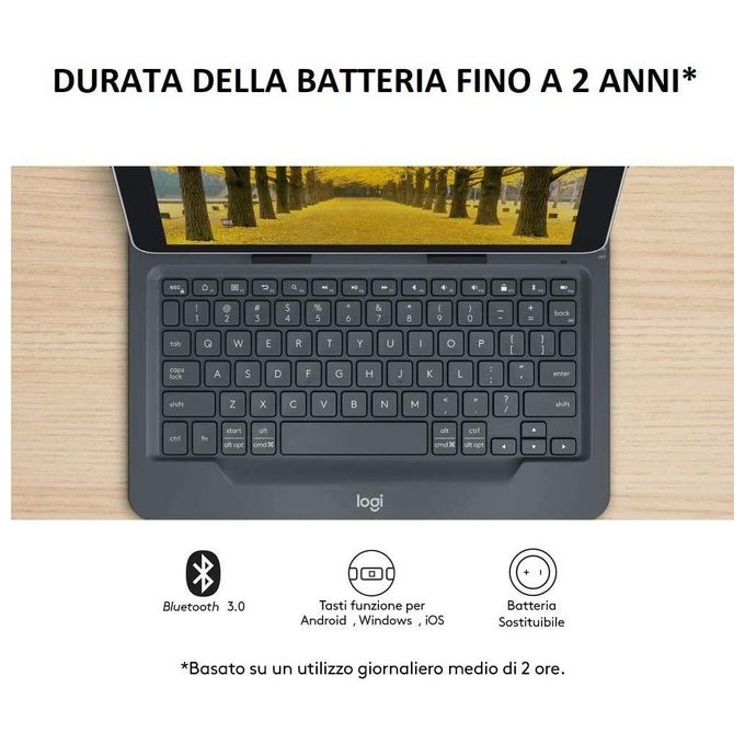 Logitech UNIVERSAL FOLIO Custodia con tastiera Italiana Bluetooth per tablet Apple, Android e Windows da 9-10 pollici