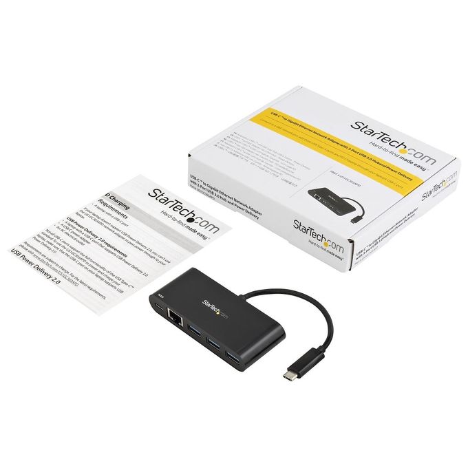 Startech Adattatore Hub di Rete Usb-C a Ethernet a 3 Porte con Power Delivery