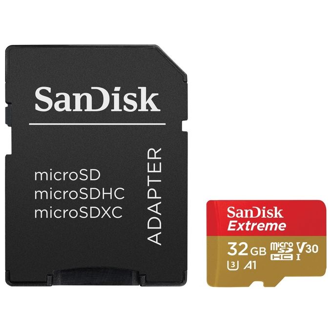 SanDisk Extreme 32 GB microSDHC + SD Adapter Up to 100 MB-s, Class 10, UHS-I, U3, V30