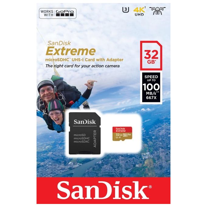 SanDisk Extreme 32 GB microSDHC Memory Card Performance up to 100 MB-s, Class 10, U3, V30