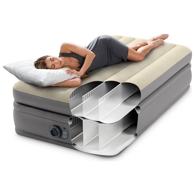 Intex 64162ND DuraBeam Prime Comfort Elevated Materasso Gonfiabile Singolo Fiber-Tech Pompa Elettrica 99x191x51 cm 136 Kg colore Grigio