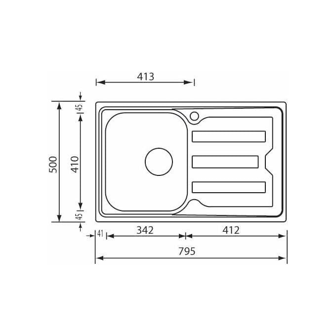 CM Lavello IX Cristal 3'' 79X50 1 vasca a destra