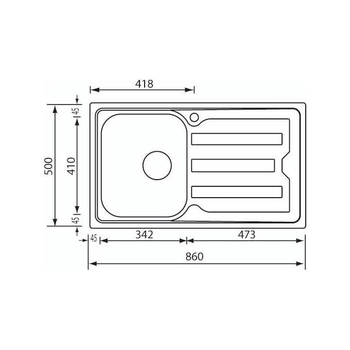 CM Lavello IX Cristal 3'' 86X50 1 vasca a destra