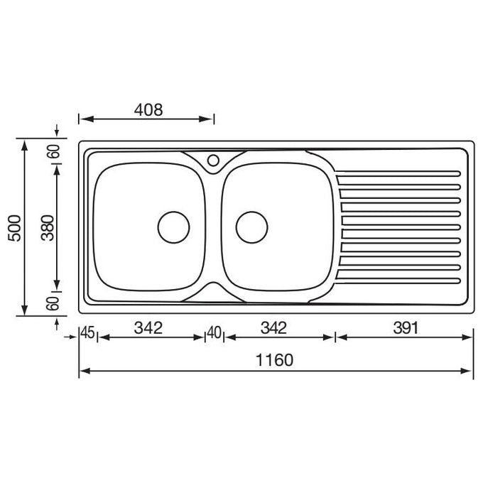 CM 010447DCSSX Serie Siros 3'' Lavello Acciaio inox Spazzolato da incasso Gocciolatoio a Sinistra 2 vasche 116X50cm