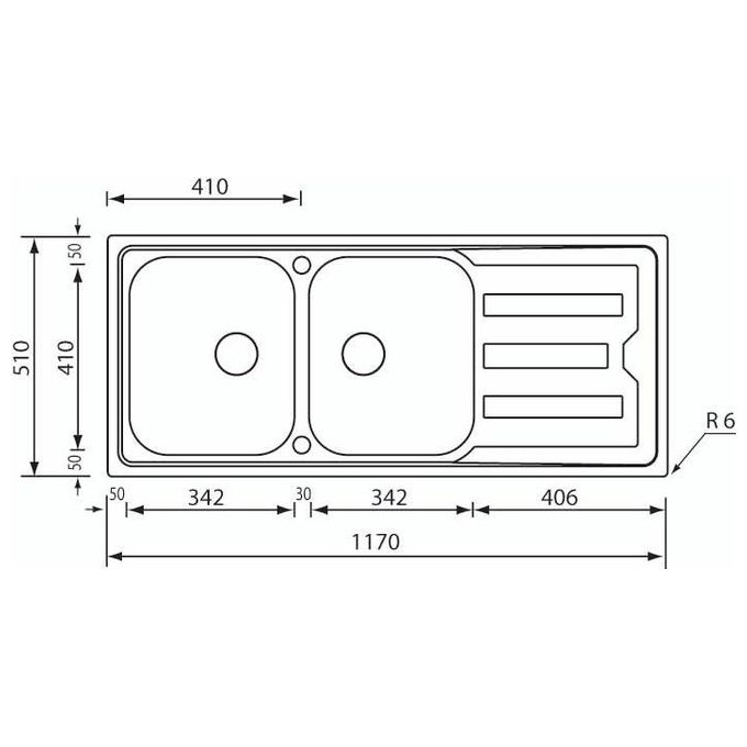 CM Lavello IX Cristal 3'' 116X50 2 vasche a sinistra