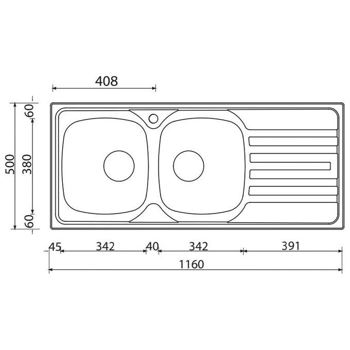 CM 010847DCSSX Lavello IX Nihal 3'' 116X50 2 vasche a destra
