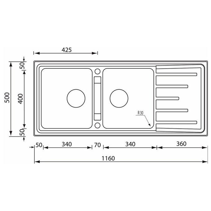 CM 015107RCSSP Serie Brando 3'' Lavello Acciaio inox satinato da incasso Gocciolatoio 2 Vasche Reversibile 116X50cm
