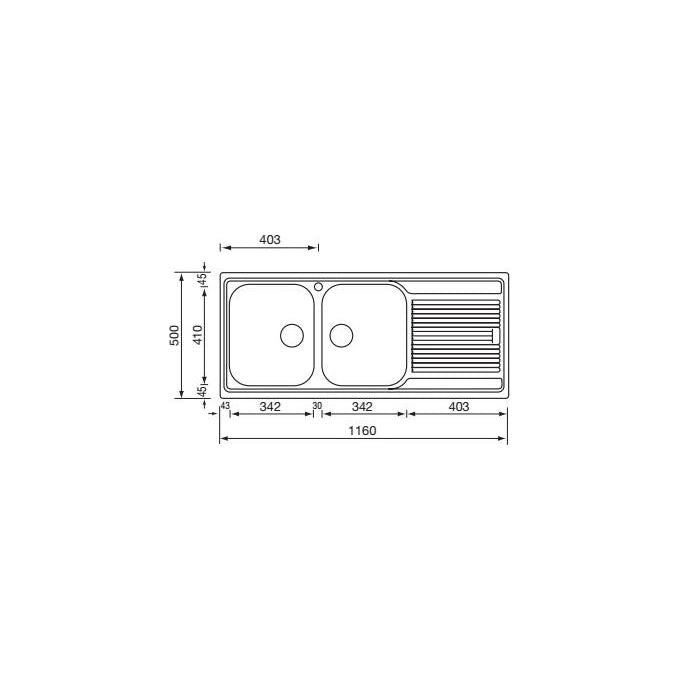 CM 011247SCSSX Zenith Lavello ad incasso 2 vasche con gocciolatoio a destra 116 x 50 cm acciaio inox colore Acciaio inox