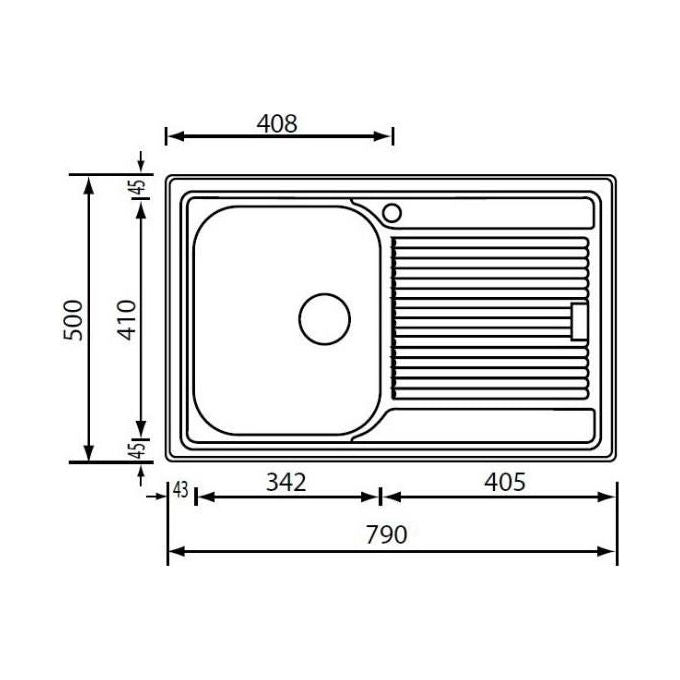 CM Zenith Plus 011251DCSSP - Lavello da incasso 1 vasca + gocciolatoio sinistro, Acciaio inox satinato, 79x50 cm, da incasso, Inox satinato