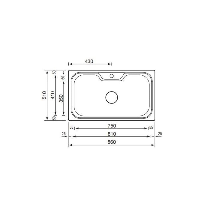 CM 011743XCSSP Serie Eureka Unico 3'' Lavello Acciaio Inox Satinato da Incasso 1 Vasca Mono Splitstampo 86X51cm