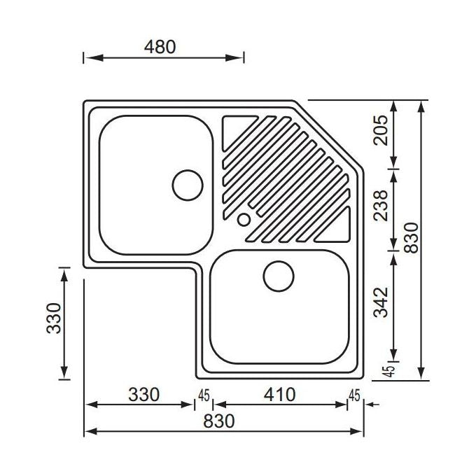CM 011840XCSSP Serie Ilaria 3'' Lavello Acciaio Inox Satinato Angolare da incasso Gocciolatoio centrale 2 Vasche 83x83cm