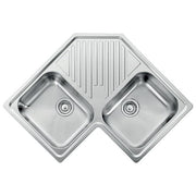 CM 011840XCSSP Serie Ilaria 3'' Lavello Acciaio Inox Satinato Angolare da incasso Gocciolatoio centrale 2 Vasche 83x83cm