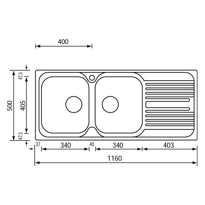 CM 010547DCSSX Serie Atlantic 3'' Lavello Acciaio Inox satinato da incasso Gocciolatoio a Sinistra 2 Vasche 116X50cm