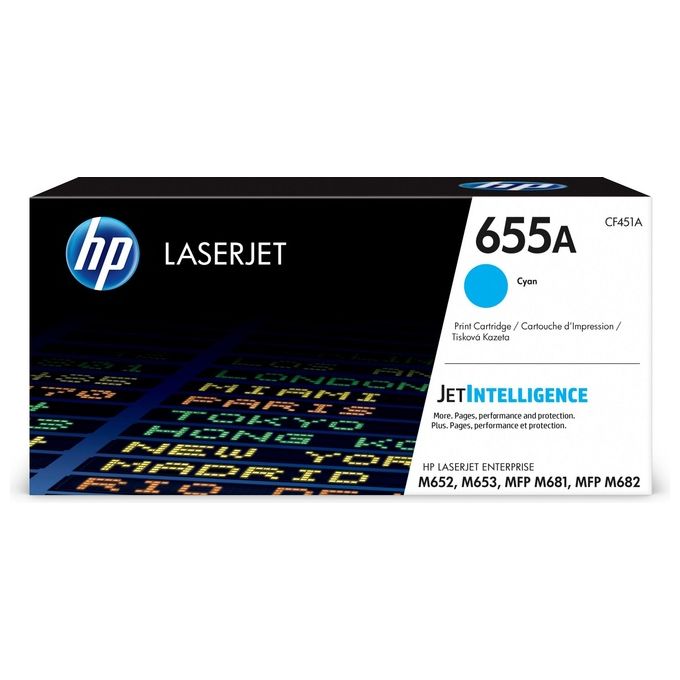 HP CF451A Cartuccia Toner Originale per Stampanti LaserJet M652 M653 MFP M681 MFP M682 Resa 10500 Pagine colore Ciano