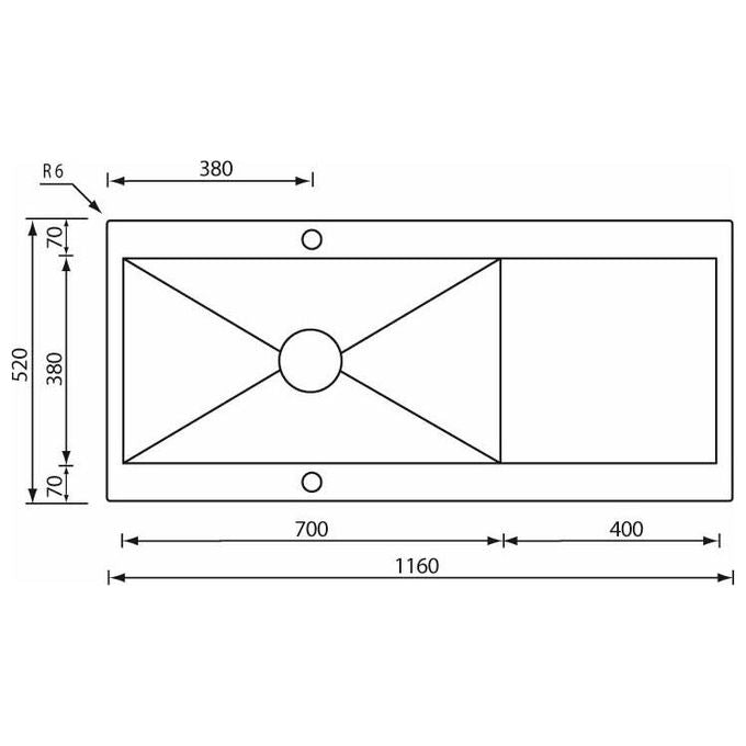 CM 012989RCSSP Lavello IX Revers 3'' 116X52 1 Vasca 2Fori R