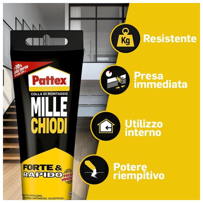 Pattex MILLECHIODI FORTEandRAPIDO Colla di Montaggio Adesivo Universale 250 g colore Trasparente