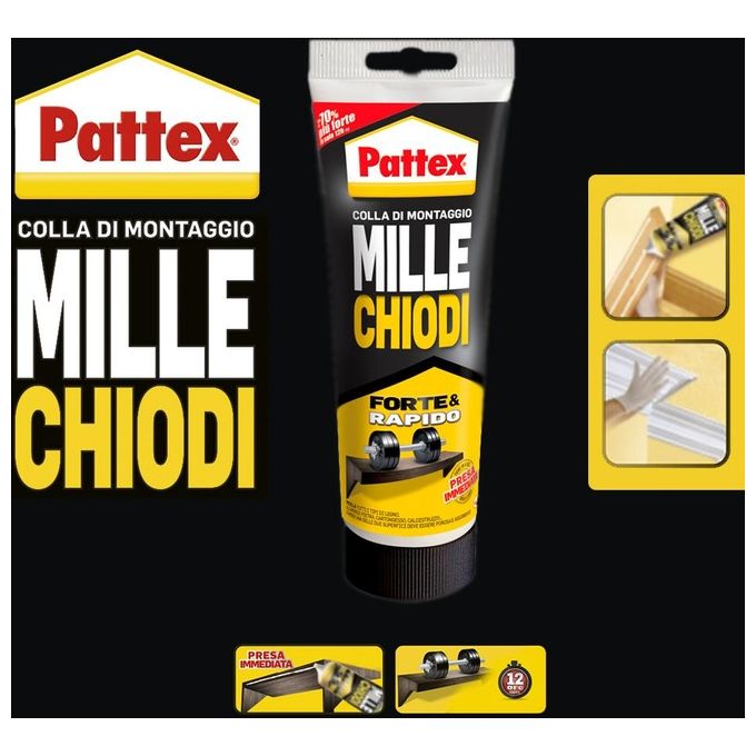 Pattex MILLECHIODI FORTEandRAPIDO Colla di Montaggio Adesivo Universale 250 g colore Trasparente