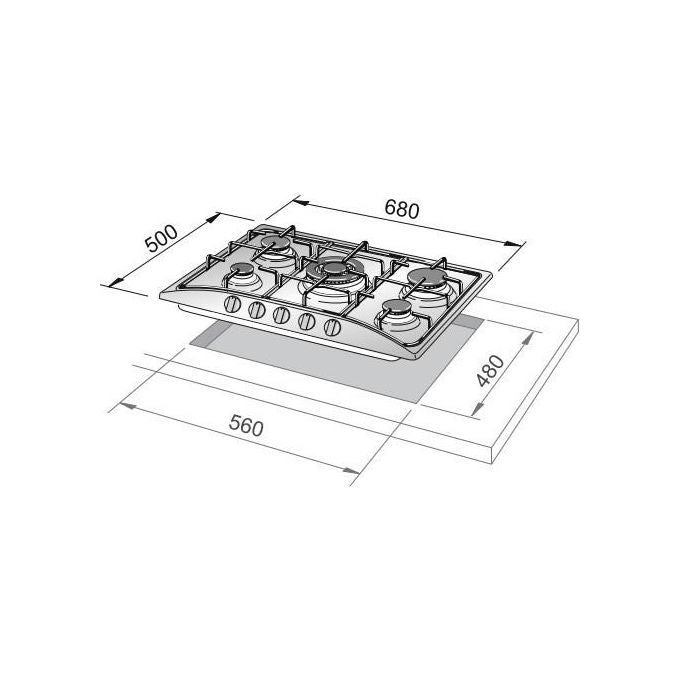 De Longhi ROF 57 PRO Linea Country Piano cottura a Gas 5 Fuochi Griglie in Ghisa Bruciatore Tripla Corona 70 cm Ramato
