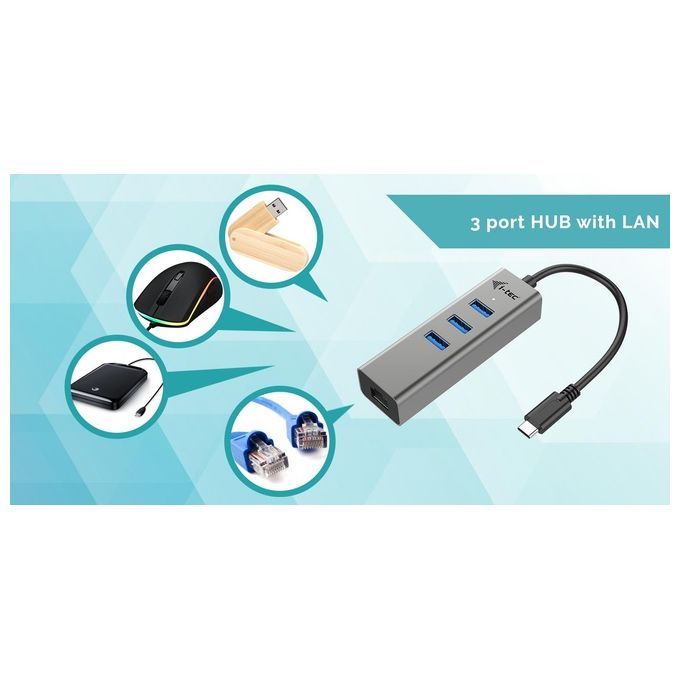 I-Tec Metal C31METALG3HUB Hub di Interfaccia Usb 3.2 Gen 2 Type-C 5000Mbit-s Grigio