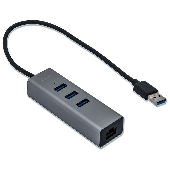 I-tec U3METALG3HUB Metal Hub USB 3.2 Gen 1 Type-A 3 Porte con Adattatore Gigabit Ethernet RJ-45 5000 Mbit-s colore Grigio