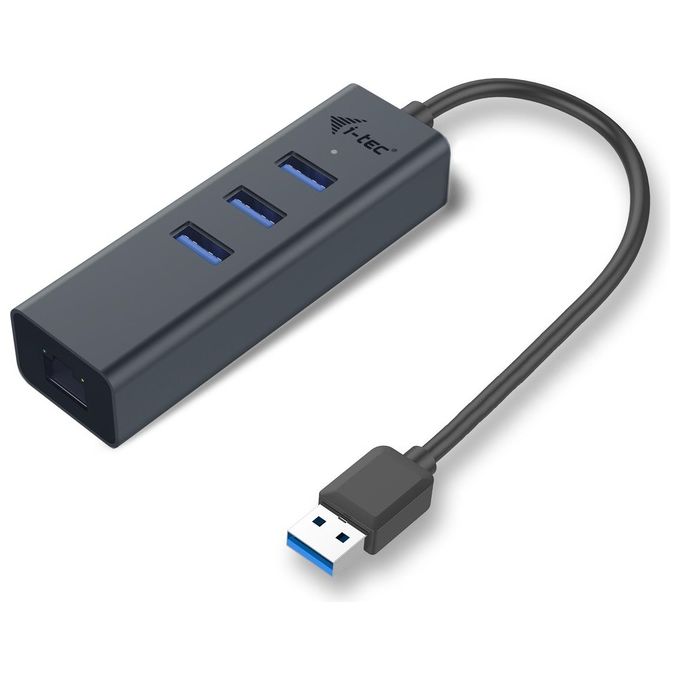 I-tec U3METALG3HUB Metal Hub USB 3.2 Gen 1 Type-A 3 Porte con Adattatore Gigabit Ethernet RJ-45 5000 Mbit-s colore Grigio