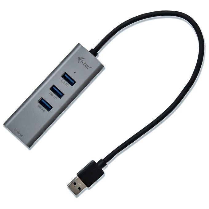 I-tec U3METALG3HUB Metal Hub USB 3.2 Gen 1 Type-A 3 Porte con Adattatore Gigabit Ethernet RJ-45 5000 Mbit-s colore Grigio