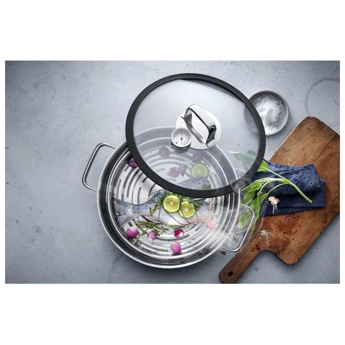 WMF Vaporiera Vitalis cm 28 cm 5 lt con Coperchio in Vetro con Guarnizione in Silicone Termometro Estraibile