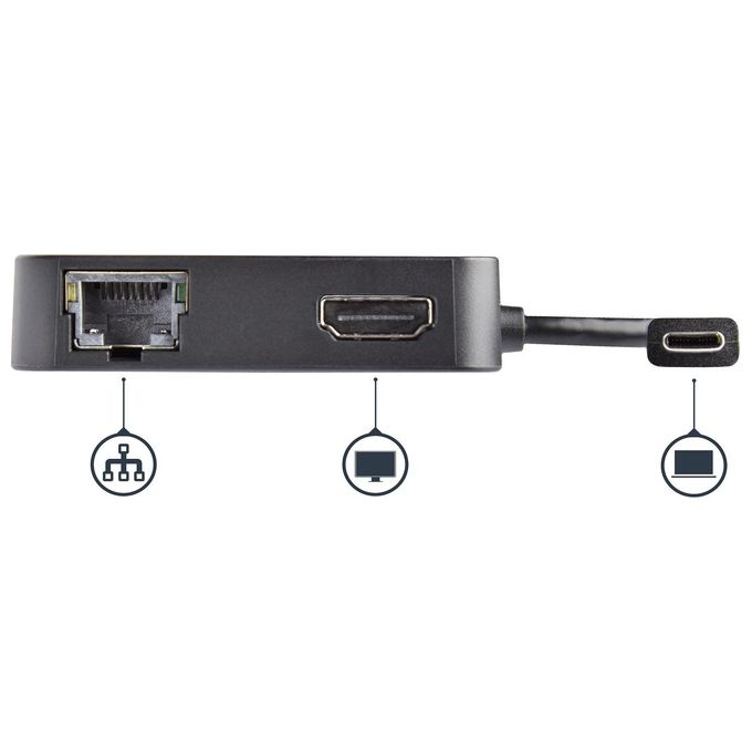 StarTech Adattatore Multiporta USB-C per Portatili 4k Hdmi GbE Usb Tipo C Usb-A Alimentato Adattatore Video Esterno Usb-C Hdmi Nero