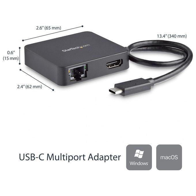 StarTech Adattatore Multiporta USB-C per Portatili 4k Hdmi GbE Usb Tipo C Usb-A Alimentato Adattatore Video Esterno Usb-C Hdmi Nero