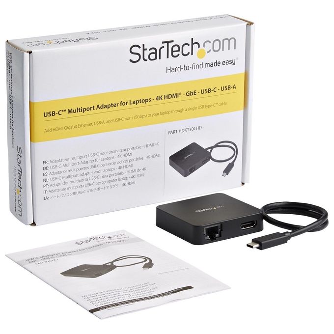 StarTech Adattatore Multiporta USB-C per Portatili 4k Hdmi GbE Usb Tipo C Usb-A Alimentato Adattatore Video Esterno Usb-C Hdmi Nero