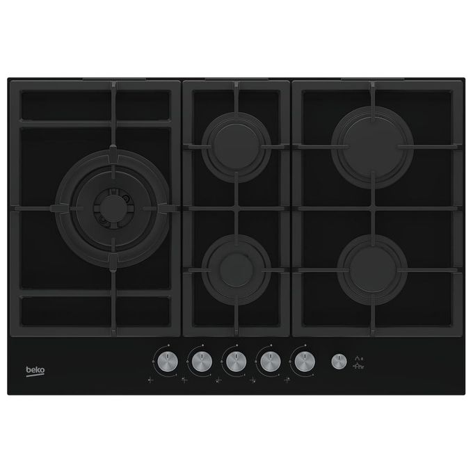 Beko HILL75235S bPRO 500 Piano cottura a Gas 75 cm 5 Fuochi Wok Griglie in Ghisa Accensione Elettronica colore Nero