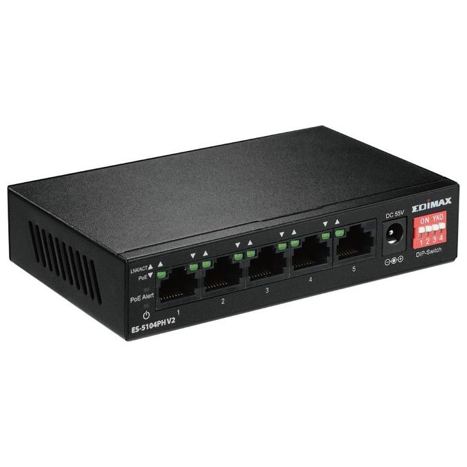 Edimax 5 Port Fast Ethernet Con 4 Porte Poe+ e Switch Dip