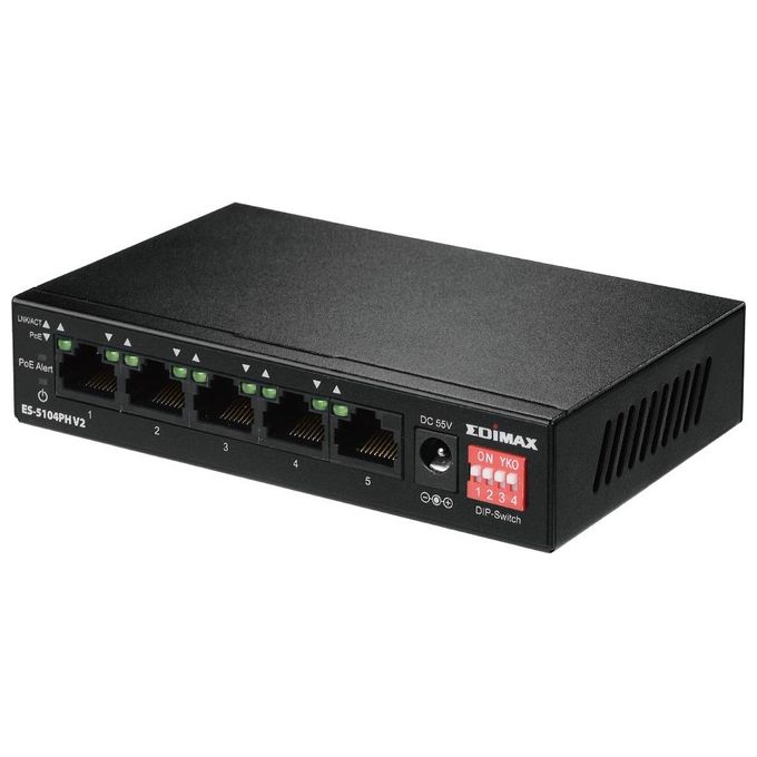 Edimax 5 Port Fast Ethernet Con 4 Porte Poe+ e Switch Dip